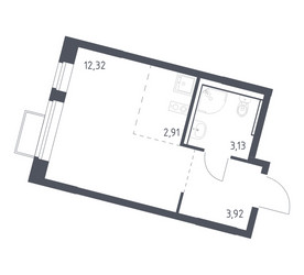 Планировка студии(квартира) площадью 22.28 квадратных метров в ЖК “ЖК Молжаниново”
