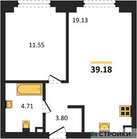 Планировка однокомнатной(квартира) площадью 39.18 квадратных метров в “ЖК "Гранд Фили"”