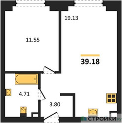 Планировка однокомнатной(квартира) площадью 39.18 квадратных метров в ЖК “ЖК "Гранд Фили"”