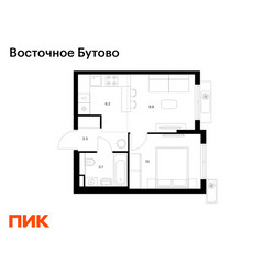 Планировка однокомнатной(квартира) площадью 33.1 квадратных метров в ЖК “ЖК Восточное Бутово”