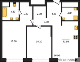 Планировка двухкомнатной(квартира) площадью 71.5 квадратных метров в “ЖК Мангазея на Речном”