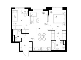 Планировка двухкомнатной(квартира) площадью 61.8 квадратных метров в “ЖК Саларьево парк”