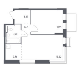 Планировка однокомнатной(квартира) площадью 39.08 квадратных метров в ЖК “ЖК Рублевский Квартал”