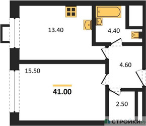 Планировка однокомнатной(квартира) площадью 41 квадратных метров в ЖК “ЖК Вереск”