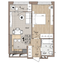 Планировка однокомнатной(квартира) площадью 47 квадратных метров в ЖК “ЖК Гранд Комфорт”