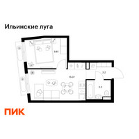 Планировка однокомнатной(квартира) площадью 31.58 квадратных метров в “ЖК Ильинские луга”