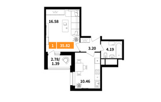 Планировка однокомнатной(квартира) площадью 35.82 квадратных метров в “ЖК Планерный Квартал”