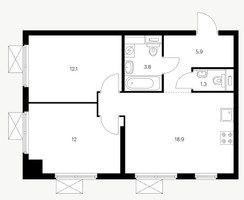 Планировка двухкомнатной(квартира) площадью 58.7 квадратных метров в “ЖК Первый Дубровский”