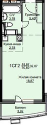 Планировка студии(квартира) площадью 32.5 квадратных метров в ЖК “ЖК Соболевка”