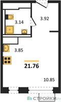 Планировка студии(квартира) площадью 21.76 квадратных метров в “ЖК Новое Внуково”