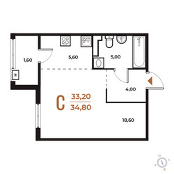 Планировка студии(квартира) площадью 34.8 квадратных метров в ЖК “ЖК Новое Летово”