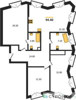 Планировка трехкомнатной(квартира) площадью 94.4 квадратных метров в “ДД:ОО:ММ. Дом на Часовой”