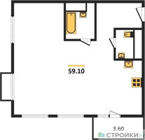 Планировка двухкомнатной(квартира) площадью 59.1 квадратных метров в “ЖК Римский”