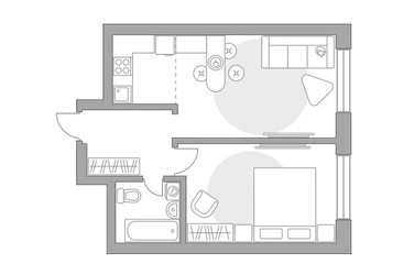 Планировка двухкомнатной(квартира) площадью 36.94 квадратных метров в ЖК “ЖК Ильинойс”