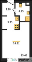Планировка студии(апартаменты) площадью 26.61 квадратных метров в “ЖК N’ICE LOFT (Найс Лофт)”