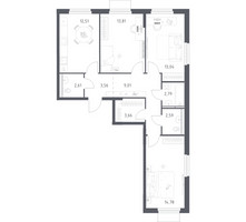 Планировка трехкомнатной(квартира) площадью 78.36 квадратных метров в “ЖК Мытищи Парк”