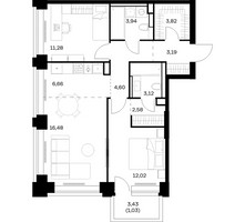 Планировка двухкомнатной(квартира) площадью 68.72 квадратных метров в “ЖК НОВА”