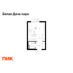 Планировка студии(квартира) площадью 23.6 квадратных метров в ЖК “ЖК Белая Дача парк”