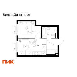 Планировка однокомнатной(квартира) площадью 29.5 квадратных метров в ЖК “ЖК Белая Дача парк”