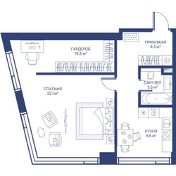 Планировка однокомнатной(квартира) площадью 53.4 квадратных метров в ЖК “ЖК Свет”