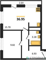 Планировка однокомнатной(квартира) площадью 37 квадратных метров в ЖК “ЖК Южная Долина”