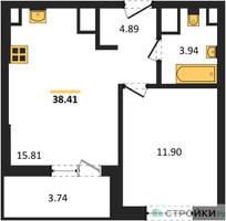 Планировка однокомнатной(квартира) площадью 38.41 квадратных метров в “ЖК Светлый мир Станция Л”