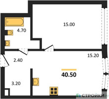 Планировка однокомнатной(квартира) площадью 40.5 квадратных метров в “Акценты”