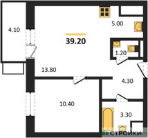 Планировка однокомнатной(квартира) площадью 39.2 квадратных метров в “ЖК Союзный”