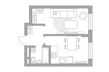 Планировка однокомнатной(квартира) площадью 34.34 квадратных метров в ЖК “ЖК Живописный”