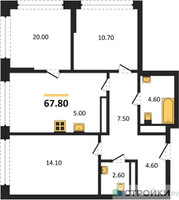 Планировка трехкомнатной(квартира) площадью 67.8 квадратных метров в “ЖК Бестселлер”