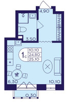 Планировка студии(квартира) площадью 25.5 квадратных метров в “ЖК Героев”