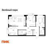 Планировка трехкомнатной(квартира) площадью 75.3 квадратных метров в “ЖК Зеленый парк”