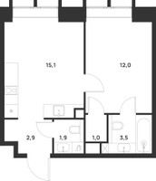 Планировка однокомнатной(квартира) площадью 36.7 квадратных метров в “ЖК Войс”