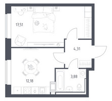 Планировка однокомнатной(квартира) площадью 37.7 квадратных метров в “ЖК Томилино Парк”