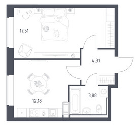 Планировка однокомнатной(квартира) площадью 37.7 квадратных метров в ЖК “ЖК Томилино Парк”
