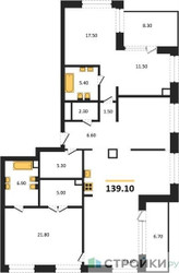 Планировка двухкомнатной(квартира) площадью 139.1 квадратных метров в ЖК “ЖК Luzhniki Collection (Коллекция Лужники)”