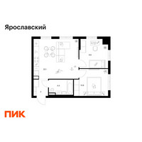 Планировка двухкомнатной(квартира) площадью 50.2 квадратных метров в “ЖК Ярославский”
