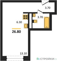 Планировка студии(квартира) площадью 28.1 квадратных метров в “ЖК Новая Щербинка”