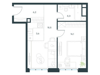 Планировка двухкомнатной(квартира) площадью 46.4 квадратных метров в ЖК “ЖК Level Южнопортовая”