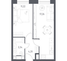 Планировка однокомнатной(апартаменты) площадью 36.02 квадратных метров в ЖК “ЖК Пятницкое 58 (Перец)”