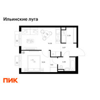 Планировка однокомнатной(квартира) площадью 35.28 квадратных метров в “ЖК Ильинские луга”