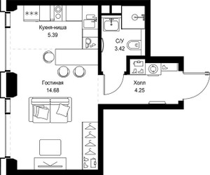 Планировка студии(квартира) площадью 27.74 квадратных метров в ЖК “ЖК СЕТ”