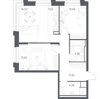 Планировка двухкомнатной(квартира) площадью 60.37 квадратных метров в “ЖК Верейская 41”