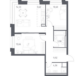 Планировка двухкомнатной(квартира) площадью 60.37 квадратных метров в ЖК “ЖК Верейская 41”