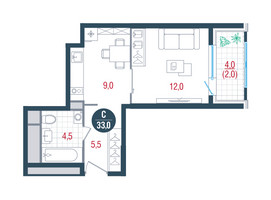 Планировка студии(квартира) площадью 33 квадратных метров в “ЖК РУСИЧ-Кантемировский”