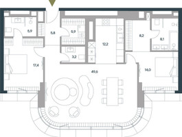 Планировка трехкомнатной(квартира) площадью 130.3 квадратных метров в “ЖК Springs (Спрингс)”