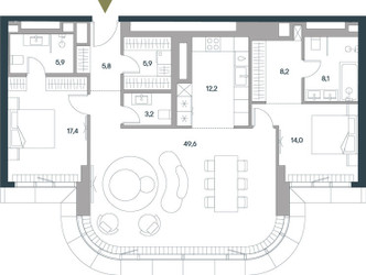 Планировка трехкомнатной(квартира) площадью 130.3 квадратных метров в ЖК “ЖК Springs (Спрингс)”