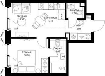 Планировка однокомнатной(квартира) площадью 35.5 квадратных метров в ЖК “ЖК СЕТ”