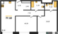 Планировка двухкомнатной(квартира) площадью 77.1 квадратных метров в “ЖК Мариин Парк”