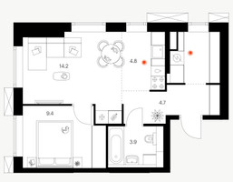 Планировка однокомнатной(квартира) площадью 42.6 квадратных метров в “ЖК Плеханова 11”